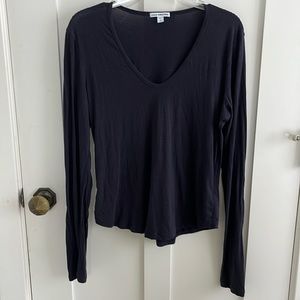 James Perse blue soft v neck long sleeve tee navy violet blue Sz 2 Med